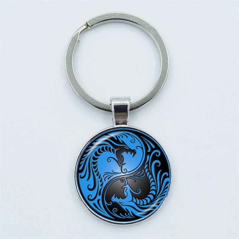 يين يانغ تاي تشي رمز المفاتيح Charms الزجاج كابوشون مجوهرات لطيف حقيبة قلادة المفاتيح ل مفاتيح السيارة حلقة رئيسية هدية