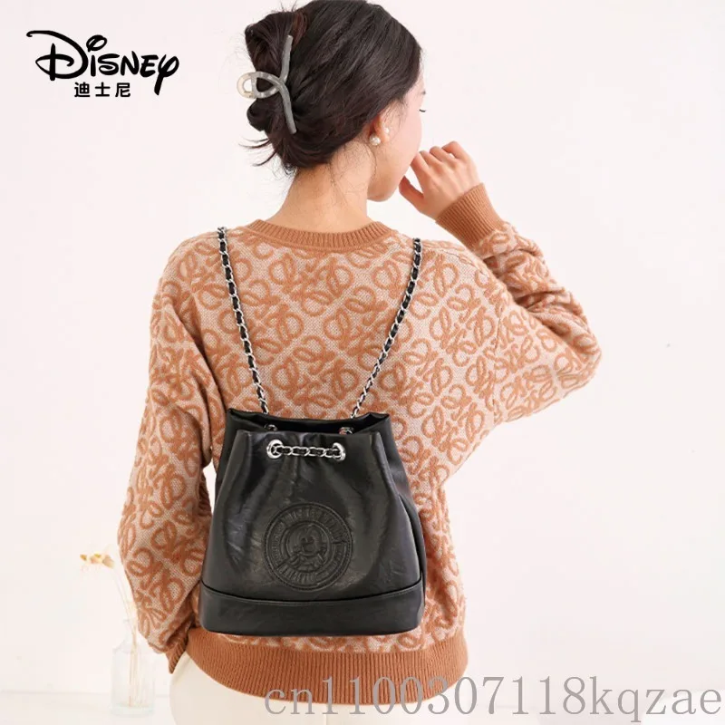 Mochila Disney Mickey Mouse com corrente da moda, mochila de viagem de grande capacidade para mulheres