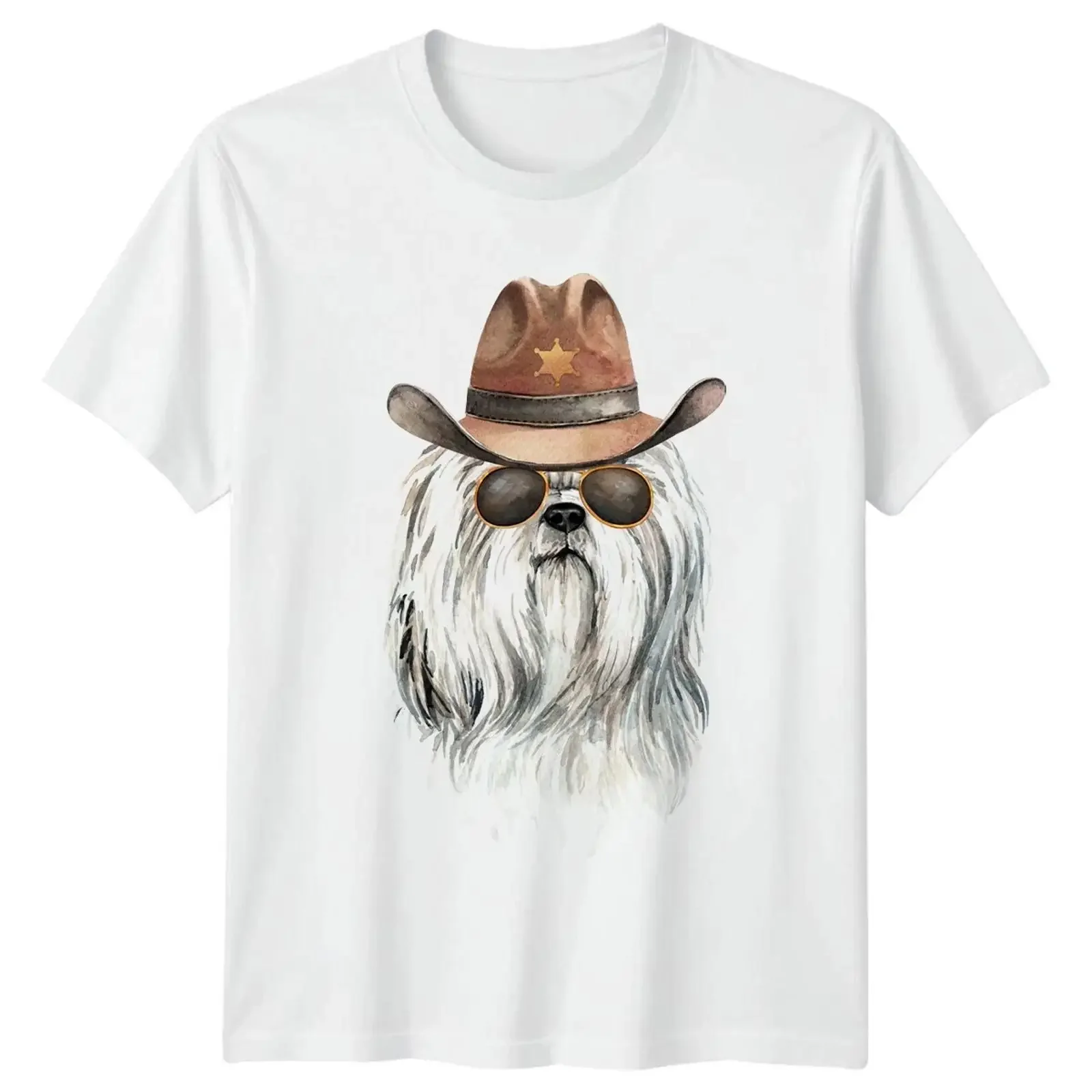 Camiseta Cowboy Hund Lhasa Apso para hombre, estilo animal, western, vintage, lavada, de diseñador, ligeramente unisex, versátil y elegante.
