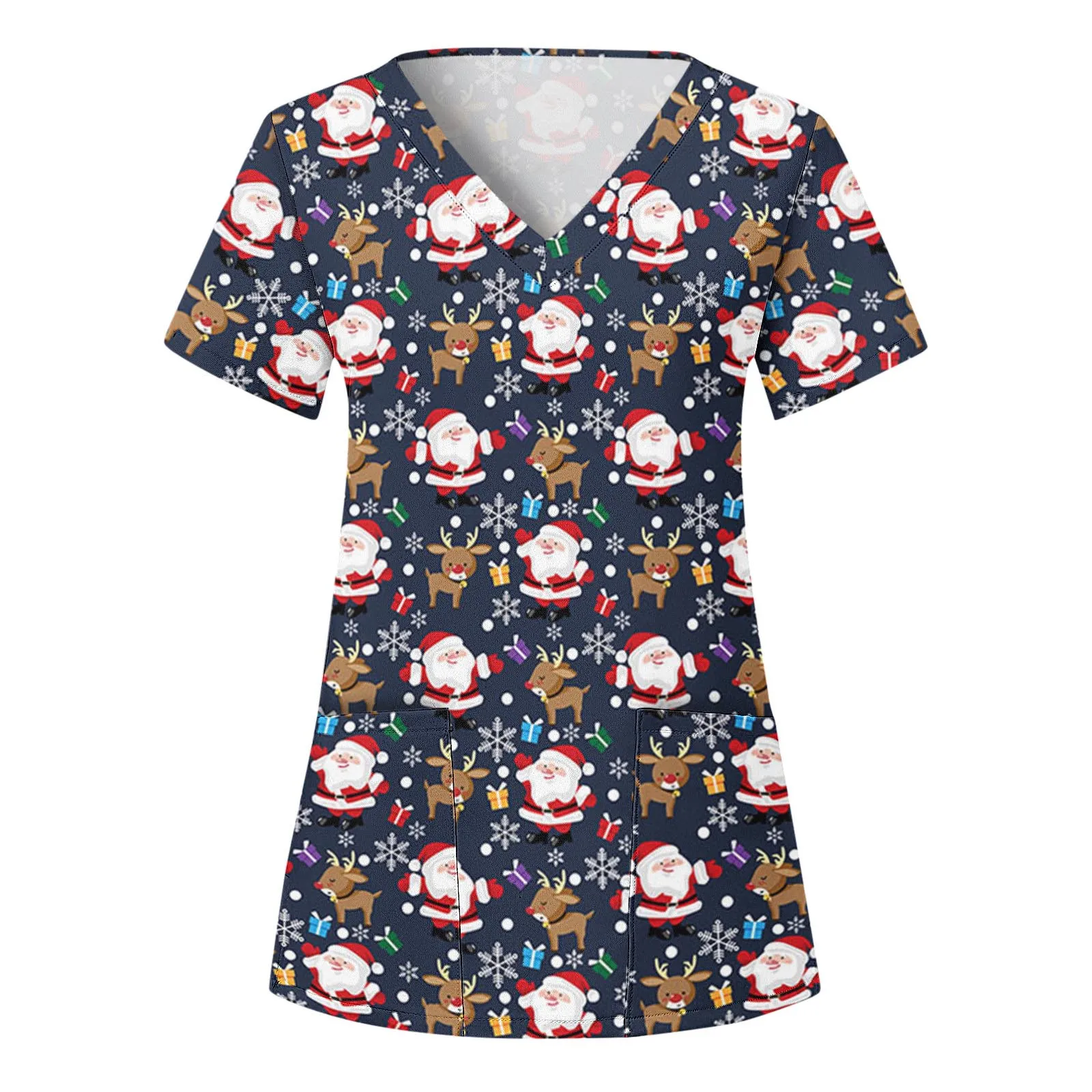 زي جراحي نسائي بأكمام قصيرة ورقبة على شكل حرف V ، قمم للممرضات ، موس الكريسماس ، طباعة كرتونية فائقة ، رعاية صحية ، عيادة ، جراحة #4