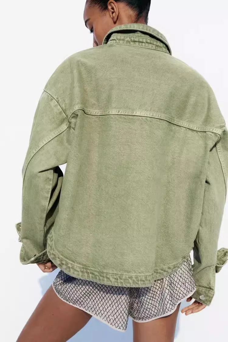 2024 delle nuove donne allentate ket American Workwear Sle een Denim Jaet tuta sportiva colletto alla coreana lunghezza regolare multifunzionale