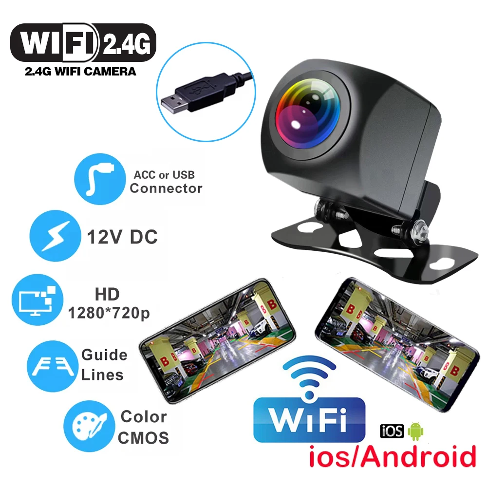 

Wifi Car Rear View Camera 170 Degree HD Night Vision Reversing Camera Dash Cam With Guide Line for iPhone Android 12V 24V