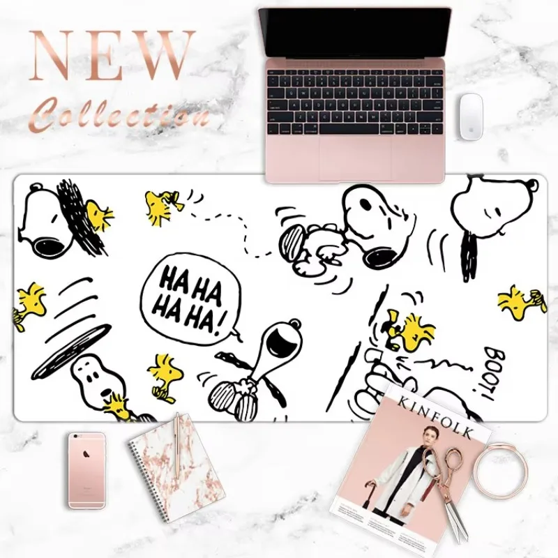 

2025Leather Mouse Pad Cartoon Snoopy Oversized Waterproof Edge Lock Game Mouse Pad Keyboard Non-slip Table Mat Female Cute Dis
