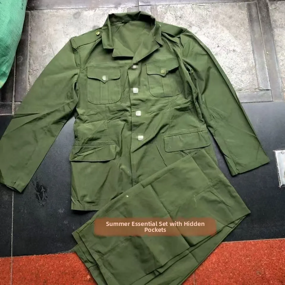 classic-green-corduroy-suit-set-thin-summer-workwear-durable-wear-resistant-long-cotton-polyester-outdoor-camping-travel-gear