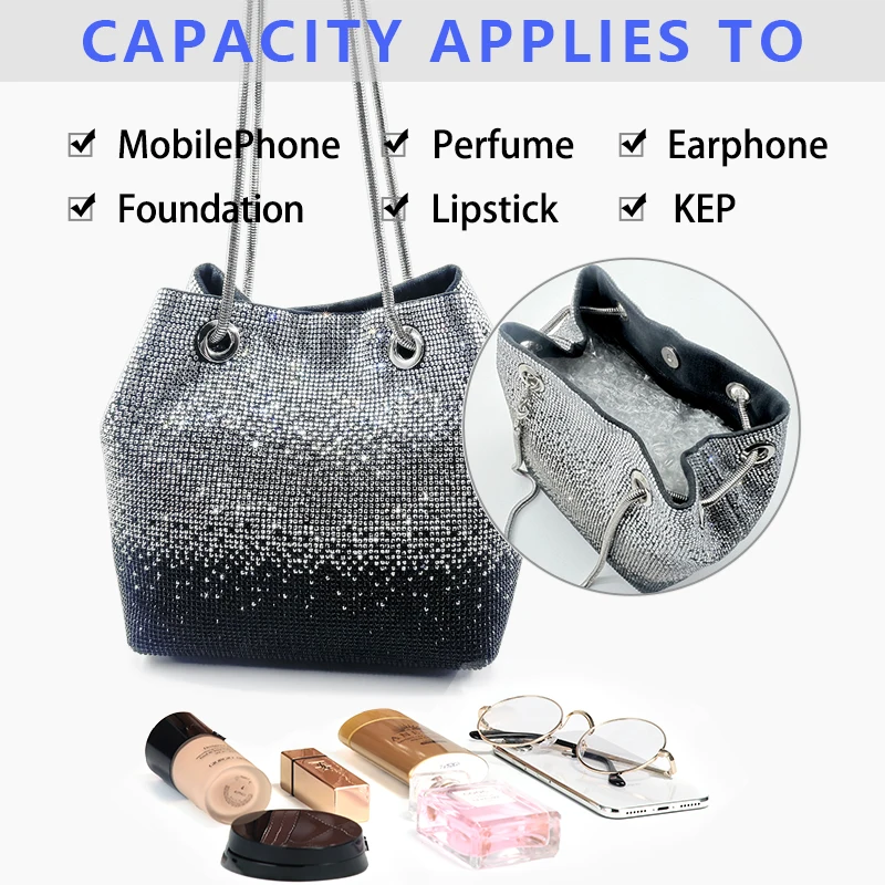 Hochwertige Diamant Eimer tasche Hochzeit Bankett Party Weihnachts geschenk Strass Handtasche Damen Cross body Abend tasche