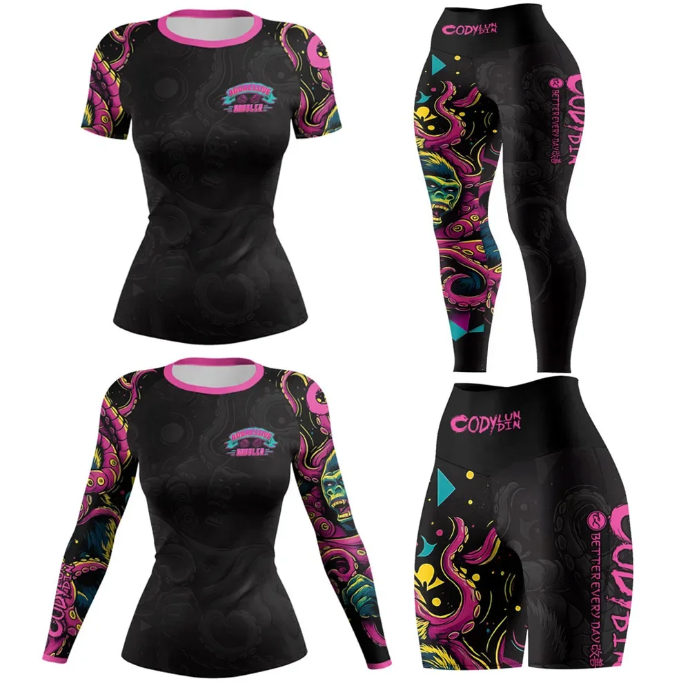 كودي لوندين جيو جيتسو Rashguard MMA تي شيرت + بانت النساء 4 قطعة/المجموعة رياضة الجري تصارع Bjj الملاكمة الرياضة الملاكمة التايلاندية السراويل الفانيلة #1