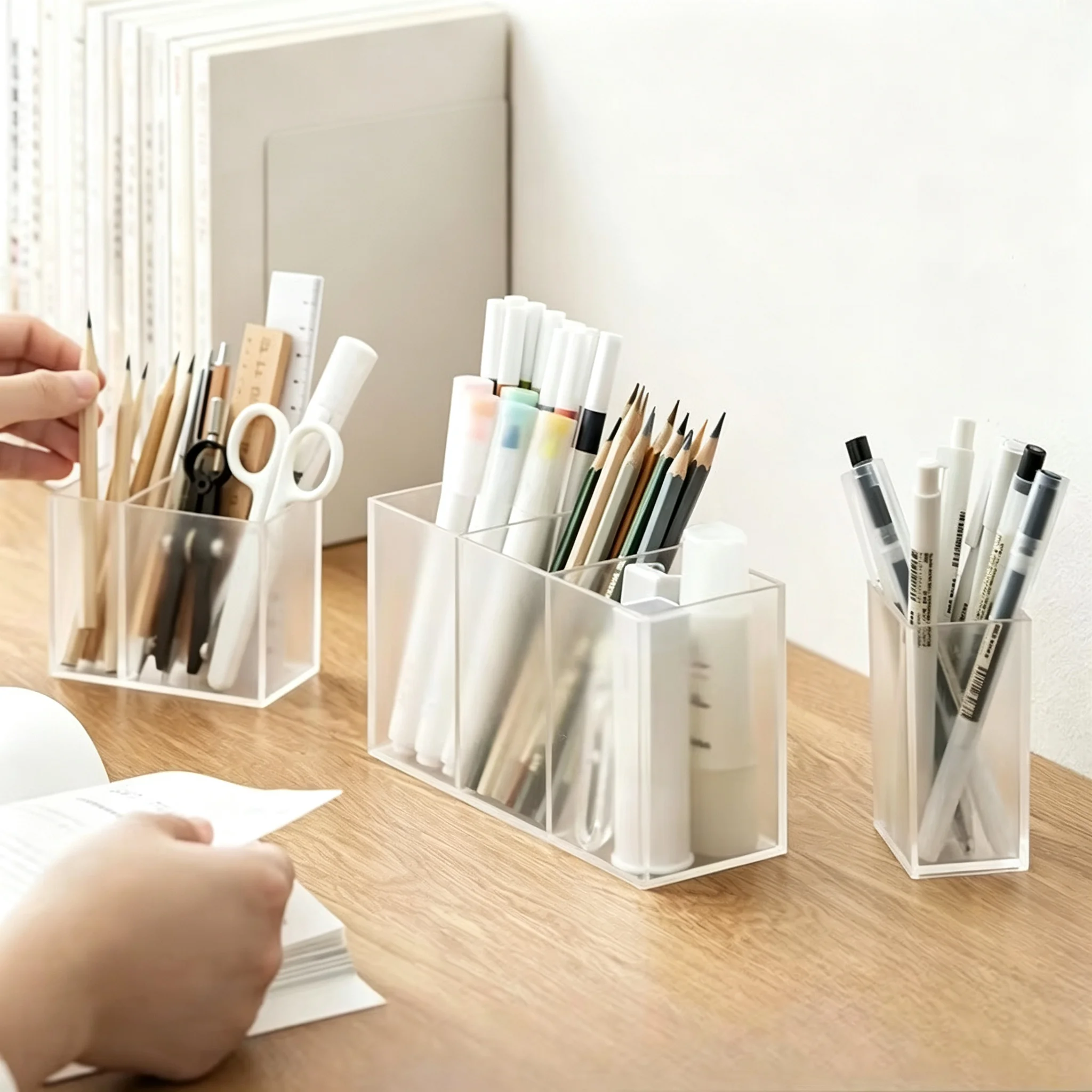 Transparent Frosted Office Simple Storage Pen Holder, Student Learning Multifunctional Pen Case