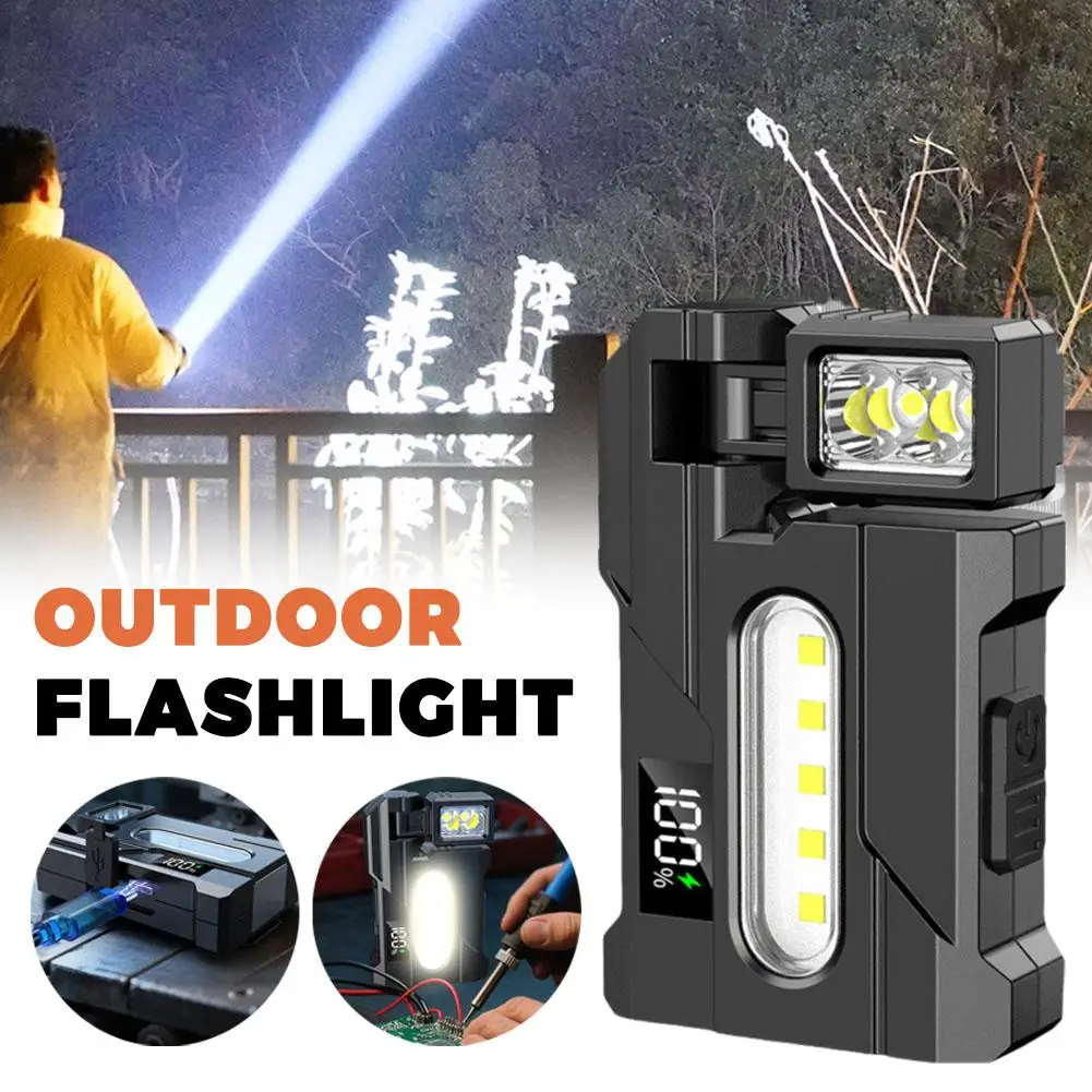 Senter Isi Ulang 1200 lumens Magnetik Multi-Sudut Berputar Senter Mini Portabel Senter Saku Portabel