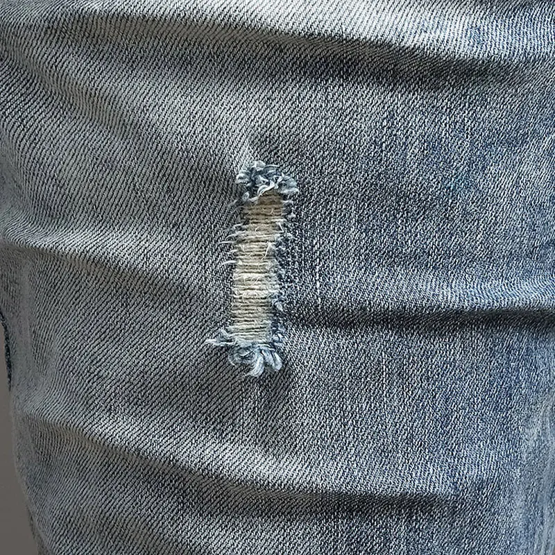 Italian Style Fashion Men Jeans Retro Light Blue Elastic Slim Fit Ripped Jeans Men Vintage Designer Casual Denim Pants Hombre