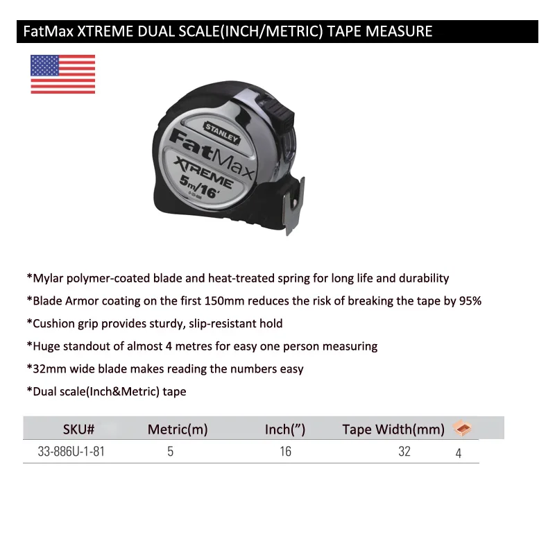 FatMax XTREME Professional Measure Tape Ruler Steel Metre Metric Inch Scale 5m 16\