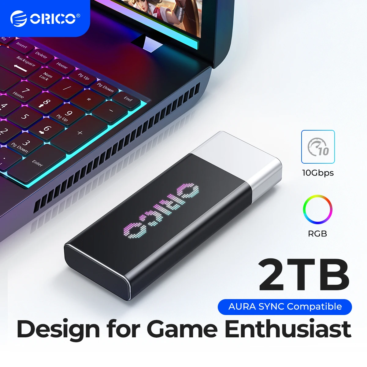 

ORICO Genie RGB Portable SSD 1000MB/S External Solid State Drive 2TB 1TB 512GB USB 3.2 Gen2 Type- C PSSD for Gamer Laptop