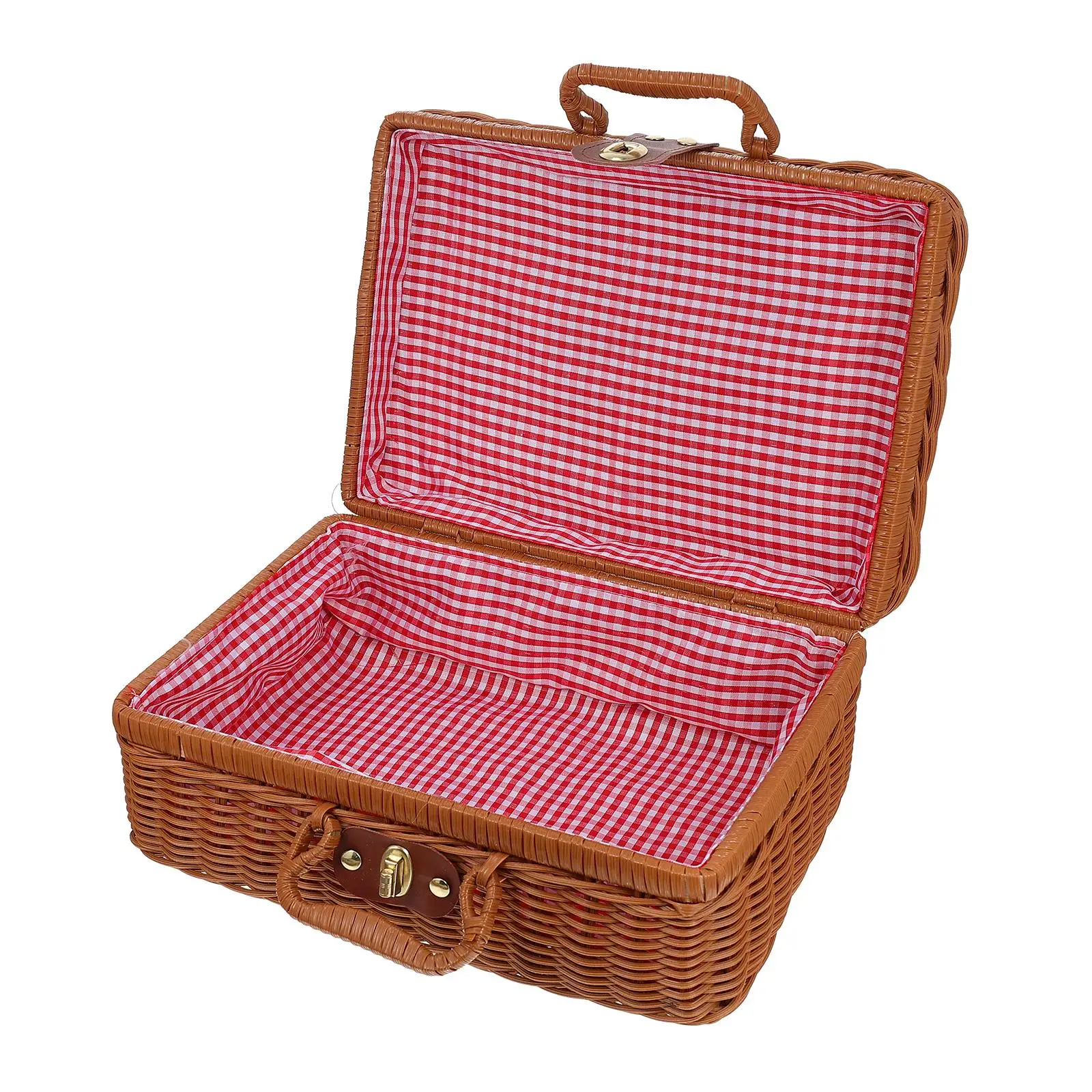 

30X21X12CM Small Size Large Capacity Retro Woven Suitcase Handwoven Imitation Rattan Storage Box Vintage Travel Case With Lock