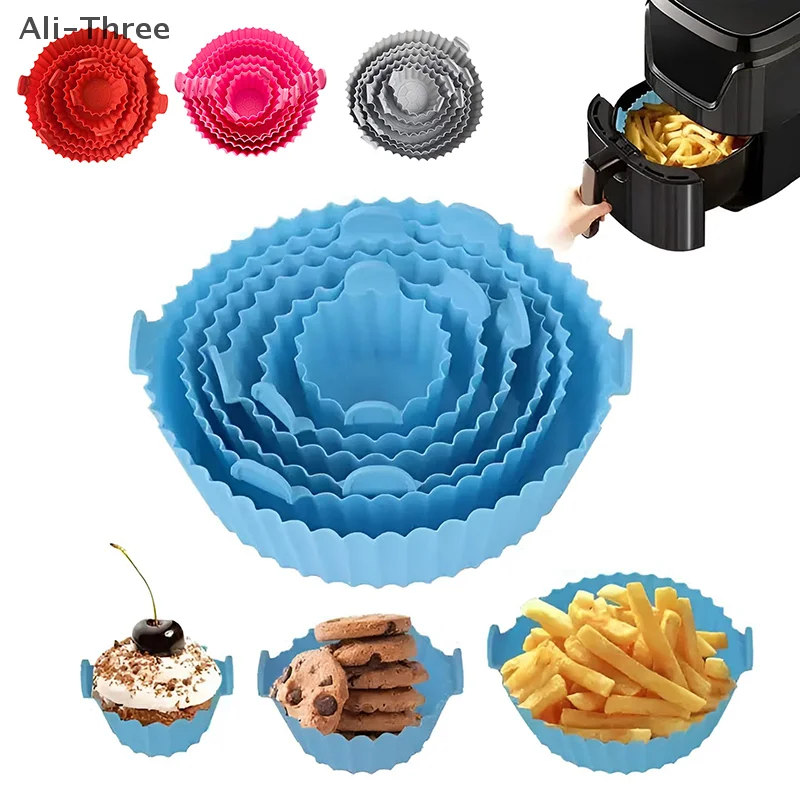 

6Pcs Air Fryer Tray Oven Baking Tray Fried Basket Mat Air Fryer Silicone Pot Replacement Grill Pan Bakeware Pizza Pan