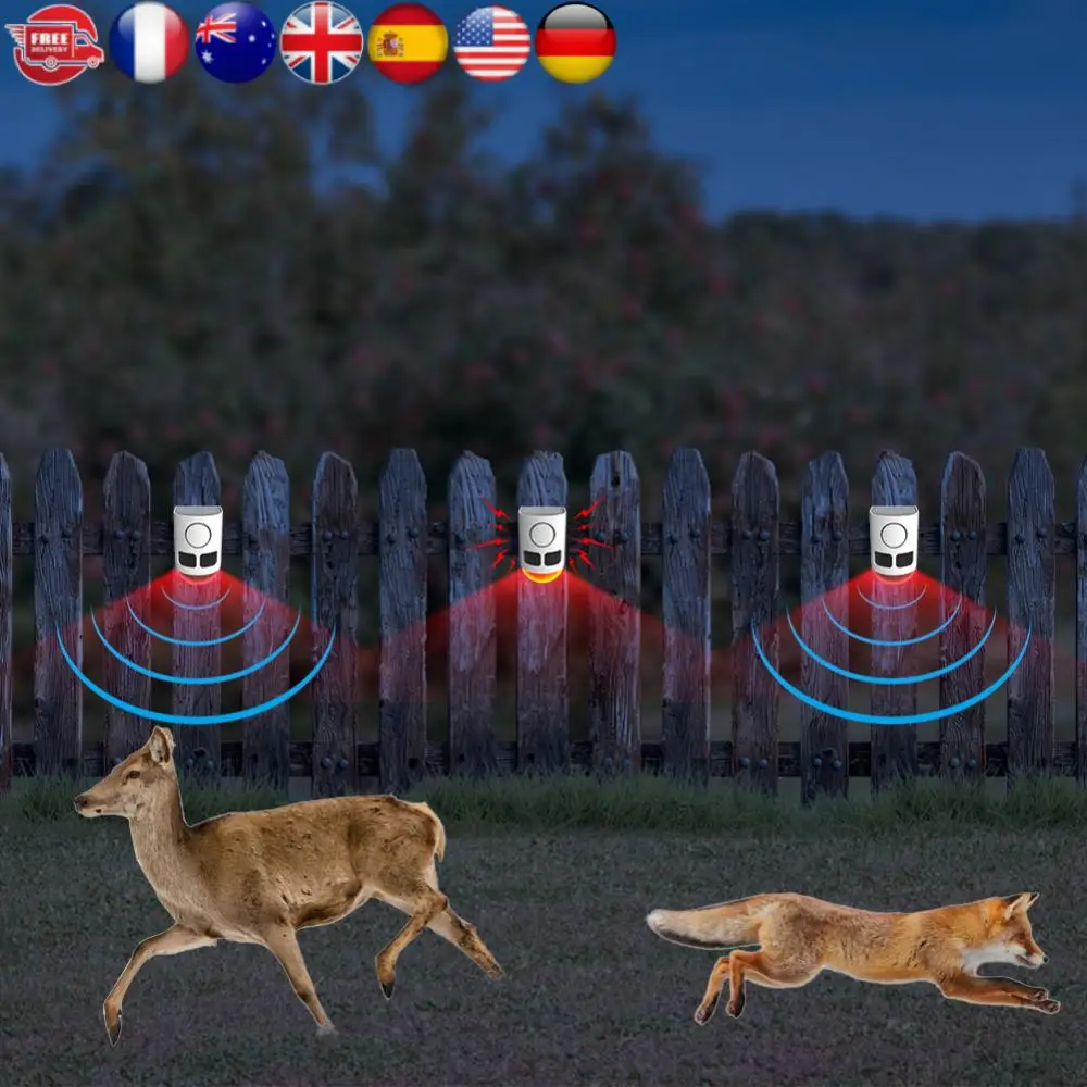 Solar-Infrarot-Bewegungsmelder-Alarm, Heimsicherheitsalarm mit blinkendem Licht, um Waschbär, Hirsch, Skunk Bear Coyote abzudecken