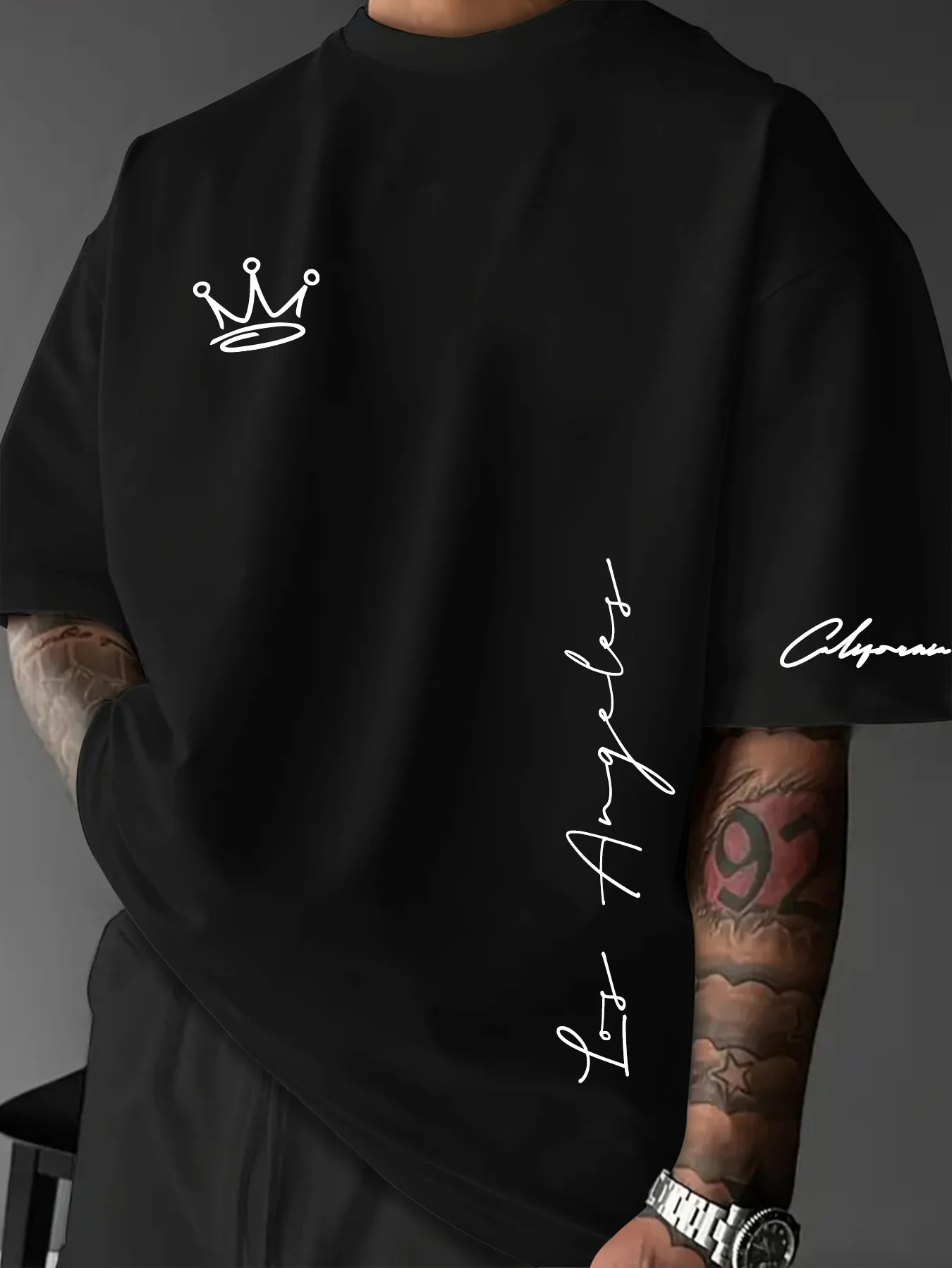 Men's Minimalist Streetwear T-Shirt Los Angeles Script & Crown Graphic Print Crew Neck Short Sleeve Polyester Tops S-XXL