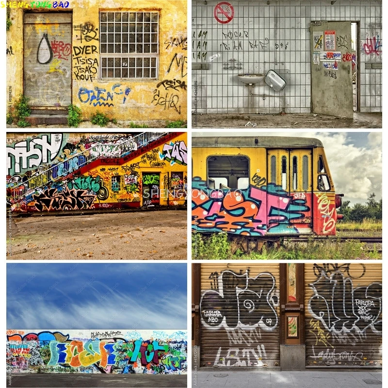 

SHENGYONGBAO Graffiti Photography Backdrops Props Studio Props Vintage Brick Wall Street Photo Studio Background STO-04