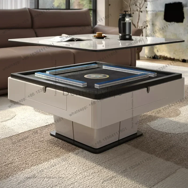 ld Modern Slate Lifting Mahjong Table Nordic High-end Living Room Dual-purpose Mahjong Machine Dining Table Home Furniture FYMT