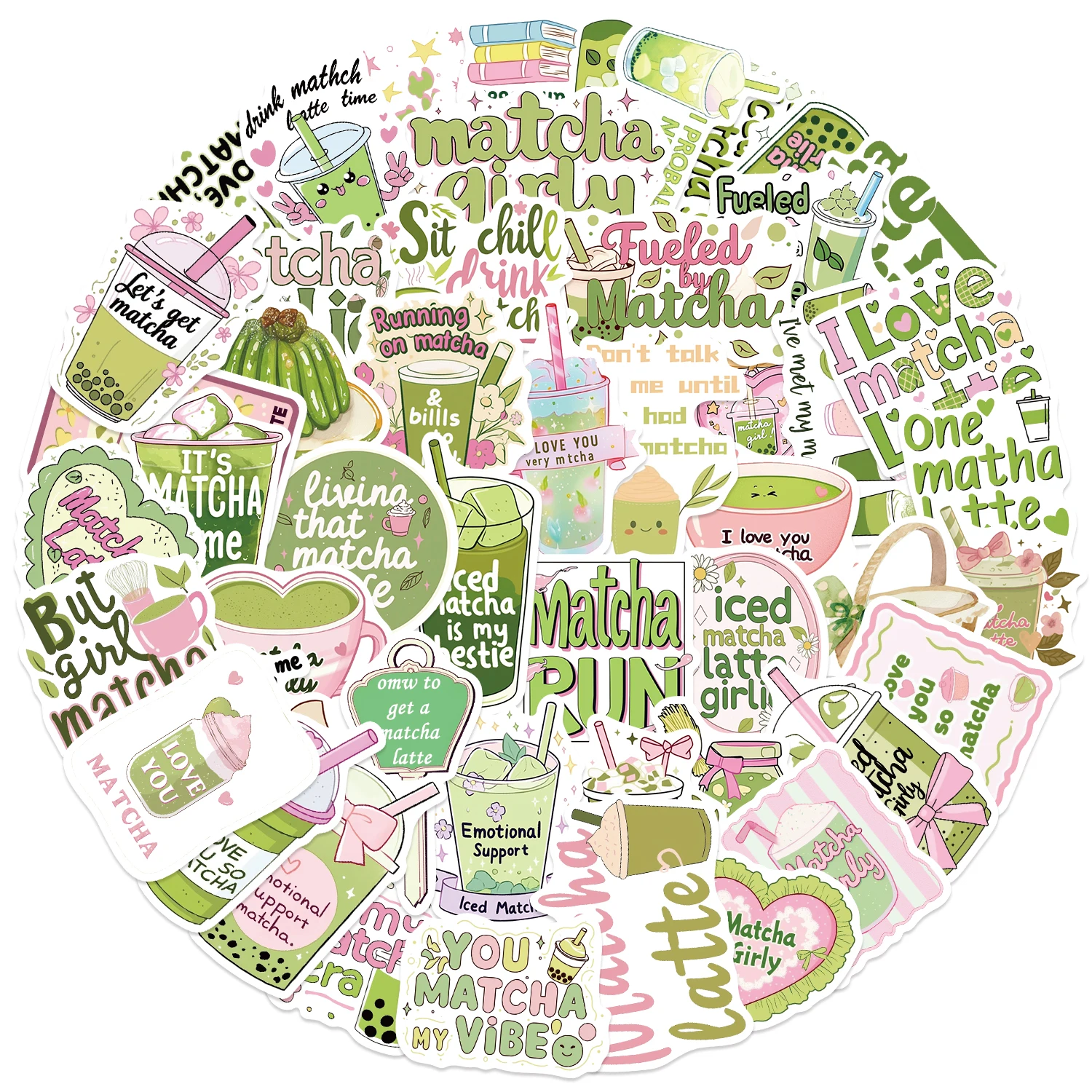 노트북 용 50pcs Matcha 소녀 스티커, Hydroflask, 스케이트 보드, 물병, 자전거, 성인을위한 선물을위한 귀여운 미적 스티커