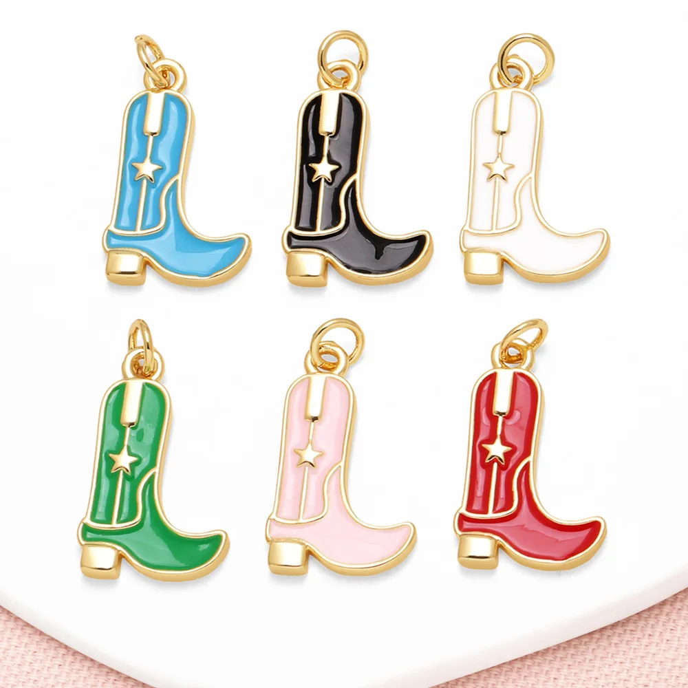 OCESRIO Multicolor Enamel Boot Pendant for Necklace Copper Gold Plated Shoe Keychain Purse Charm Jewelry Making Supplies pdta623