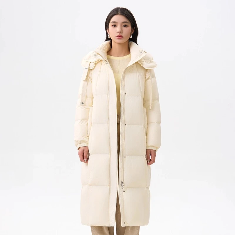 Chericom ロング レディース ウィンター ダウンジャケット 2025 冬新作 フード付き ヘビーウェイト ダウンコート ソリッド Hライン カジュアル レディース コート Y309168Y