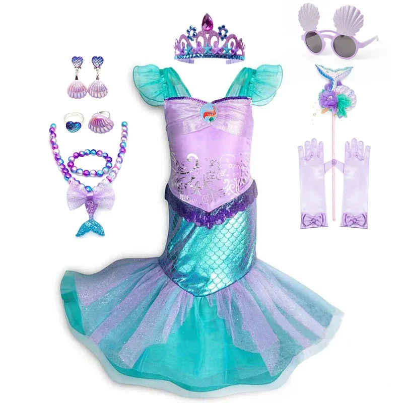 Vestido de sirena para niña, disfraz de princesa para fiesta de cumpleaños para niños, ropa de fantasía de Halloween, vestido elegante de verano