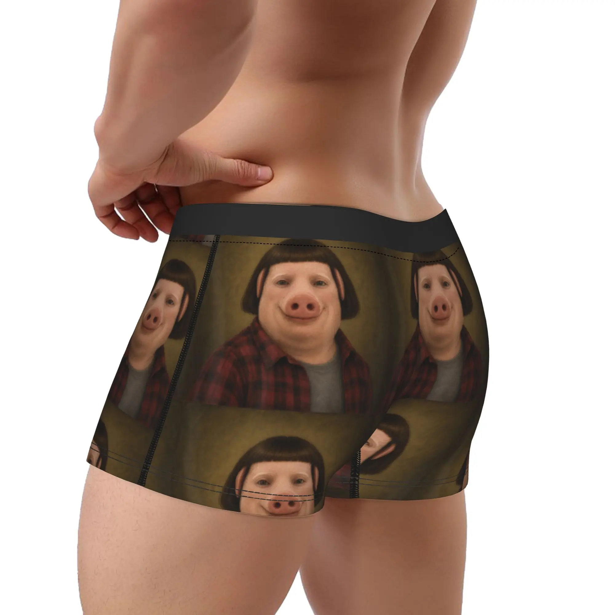 John Pork with a Bob Haircut Meme Silly Funny Brainrot Underwear Men Shorts Briefs Boxer Shorts Trenky Design Plus Size Panties view 3