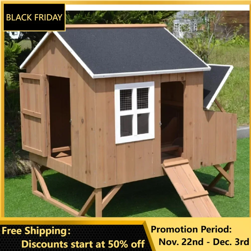 

Deluxe Large Wood Chicken Coop Backyard Hen House 4-8 Chickens with 3 Nesting Box