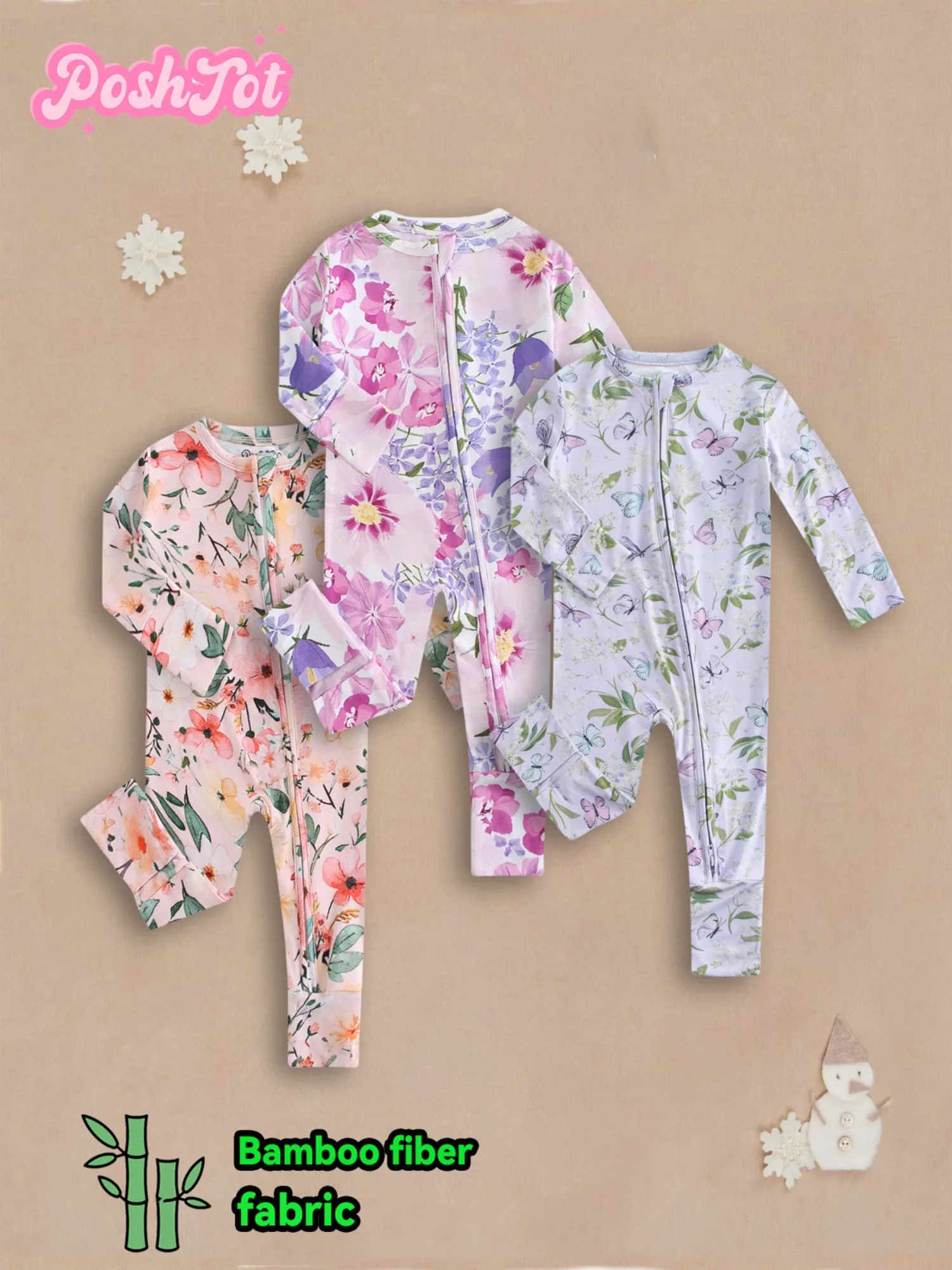 3pcs POSHTOT long sleeves for baby.Baby pajamas two-way zipper 0-2 year old jumpsuit.  Baby jumpsuit.