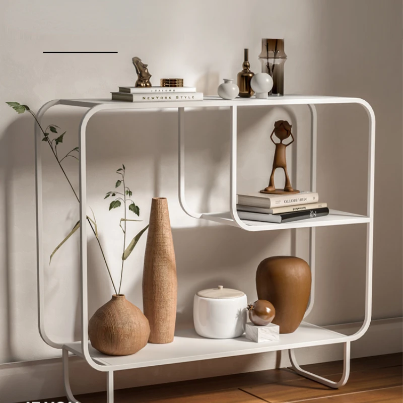 Simple Floor Storage Rack Sofa Rear Display Internet Celebrity Wrought Iron Bookcase Storage Ins Living Room Multi-Layer White