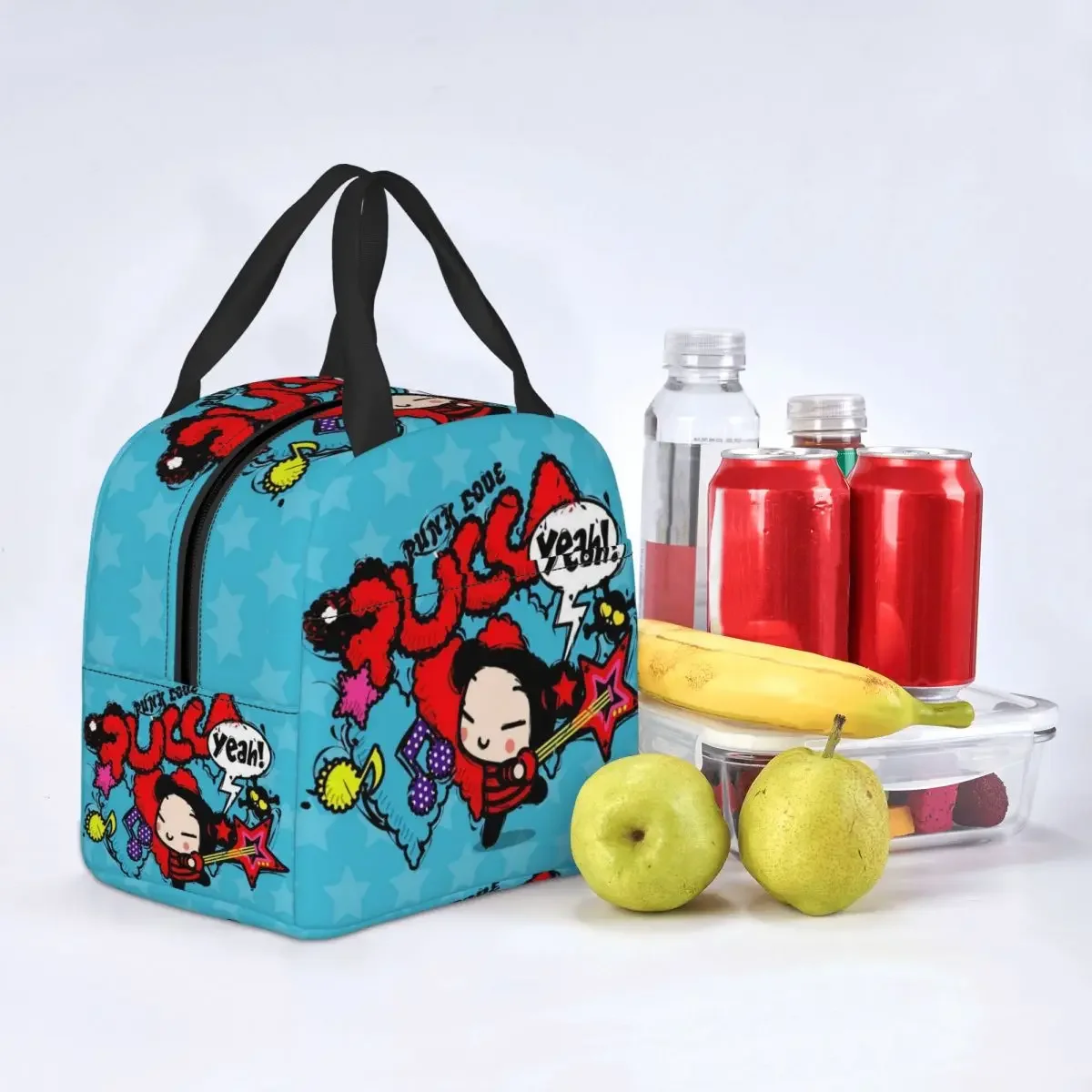 Cartoon Anime Pucca Insulated Lunch Bag for Women Resuable Thermal Cooler Food Lunch Box School Work Picnic Tote Bags