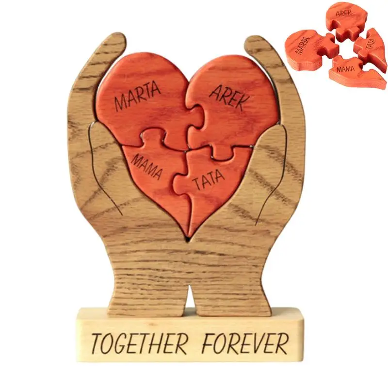 Wooden Heart Puzzle Creative Wooden Hand Holding Heart Desktop Ornaments Bedroom Table Decor Home Decor Aesthetic For Mom Dad