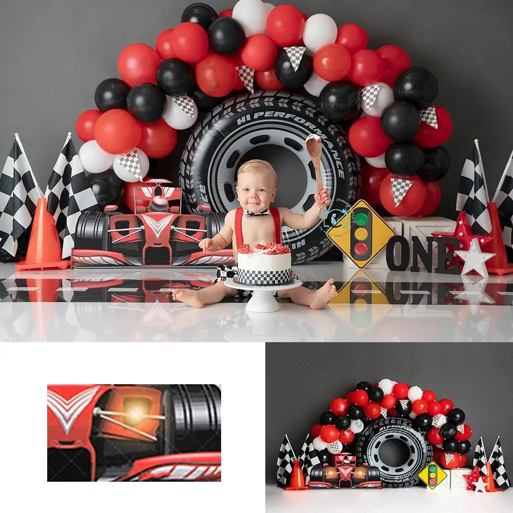 

Formula 1 with Jude Backdrop Racing Boys Adult Birthday Photocall Decors Kids Baby Cake Smash Photography Backgrounds