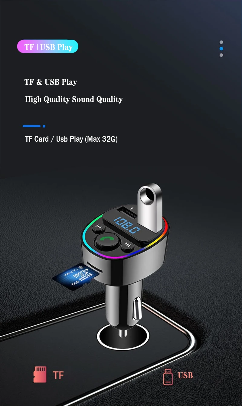 

C26 G47 Car FM Transmitter Dual USB Type-C Bluetooth Wireless Speaker Hands-Free MP3 Player Fast Charger Car Accessory