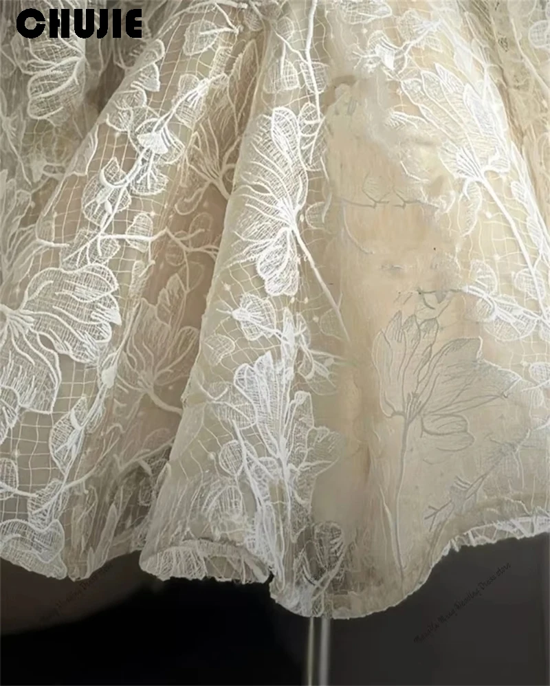 Customize Ivory Appliques Wedding Dress Elegant Long Sleeves Short A Line vestidos de novia Cocktail Party Gown Bridal Dress