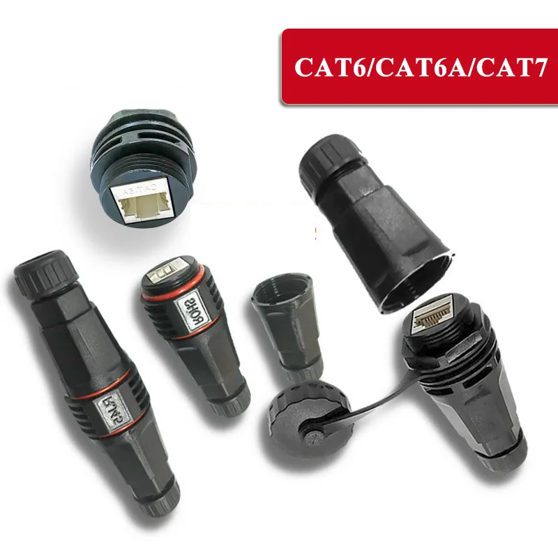 M25 CAT6/CAT6A/CAT7 CAT RJ45 Shield Network Waterproof Connector Panel Type 10 Gigabit Aviation Plug 8Pin Gold Plating IP68 Plug