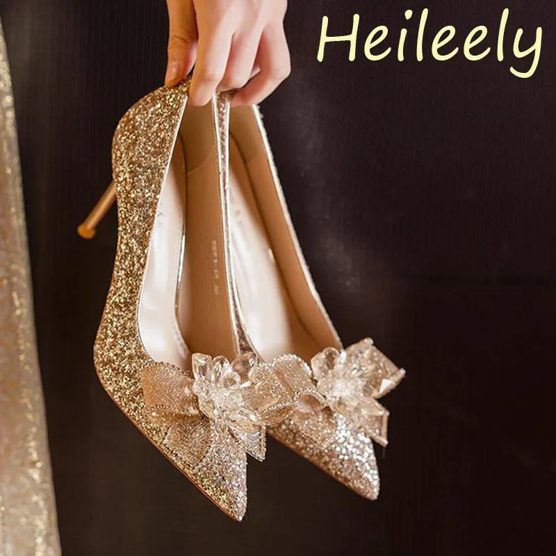 

8.5cm New Fashion Pointed Toe with Rhinestone Crystal Sexy High Heels Wedding Party Women Shoes 38 39 40
