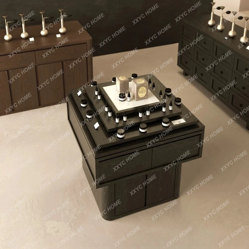 Wenxiangtai Aromatherapy Display Cabinet Beauty Salon Nakajima Terrace Product Display Cabinet Simple Black Wood