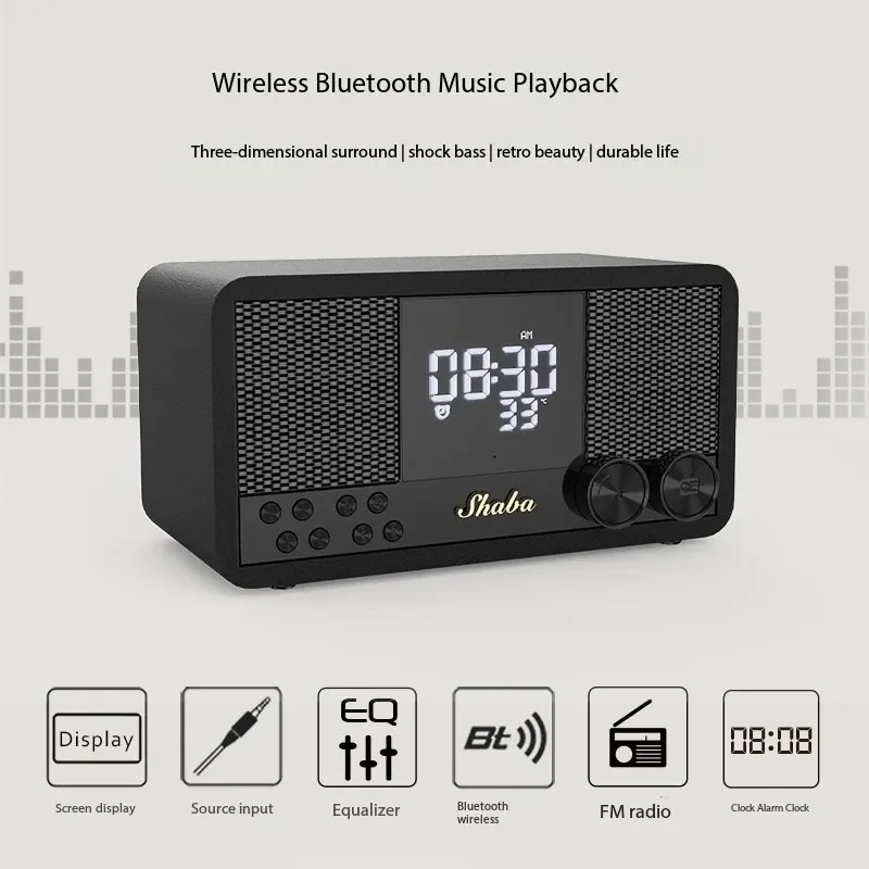 

Retro Bluetooth Speaker Wooden Subwoofer Classical Home Theater with FM Radio LED Clock Temperature Display Bluetooth 5.1