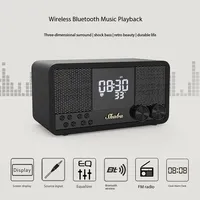 Retro Bluetooth Speaker Wooden Subwoofer Classical Home Theater with FM Radio LED Clock Temperature Display Bluetooth 5.1