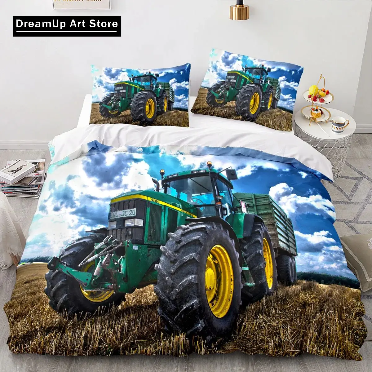 Fashion Tractor Kart Bedding Set Double Twin King Duvet Cover Comforter Pillowcase Boys Girls Adults Bedroom