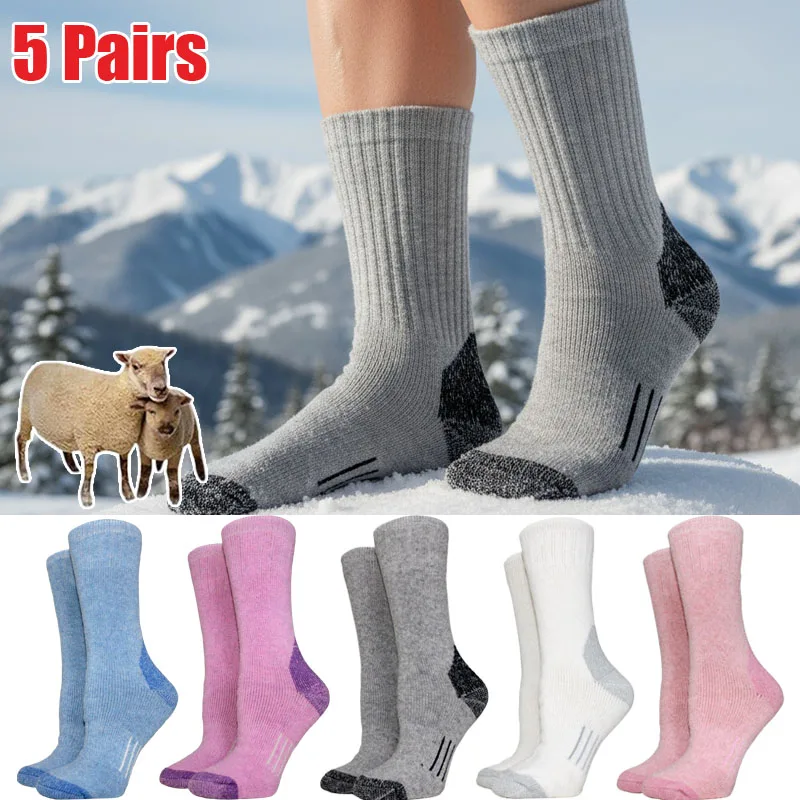 

5 пар супер теплых более толстых женских носков, шерстяные носки, зимние зимние носки, уличные походные носки, носки для альпинизма, размер 36-41