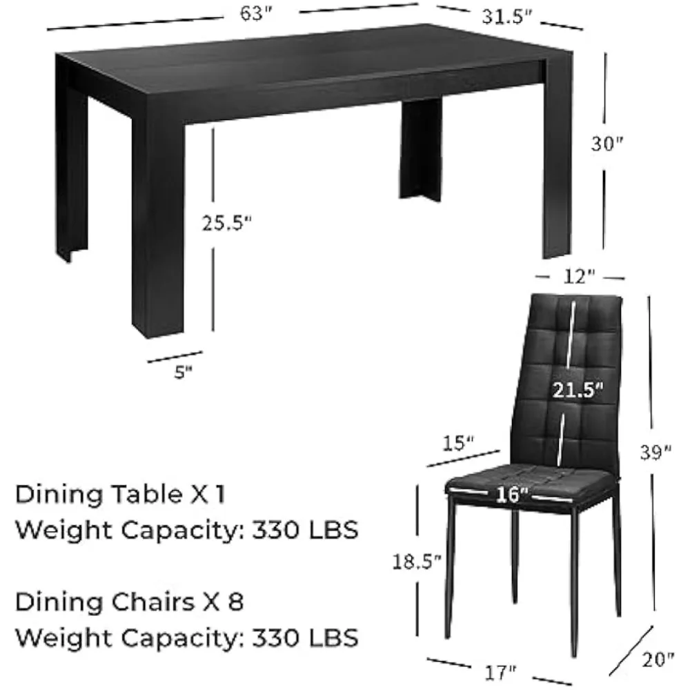 Mesa de comedor Rectangular de madera con 8 sillas acolchadas, juego de mesa de comedor de cocina moderna, juego de 9 piezas para restaurante