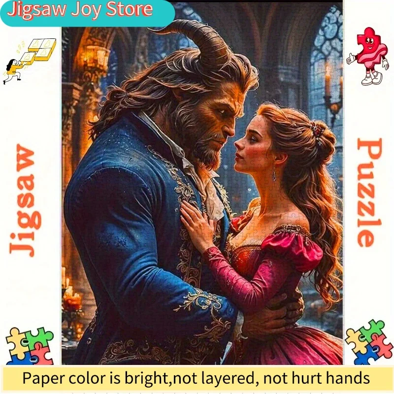Disney-puzzel, doe-het-zelf-papierpuzzel, romantische scène van Belle en het Beest, Belle en het Beest, verdikt wit kaartmateriaal, geschikt voor