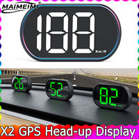 Digital Speedometer White Green X2 GPS HUD Car Head Up LCD Display KMH 2 Inch Big Front Speed Gauge for All Car Plug and Play