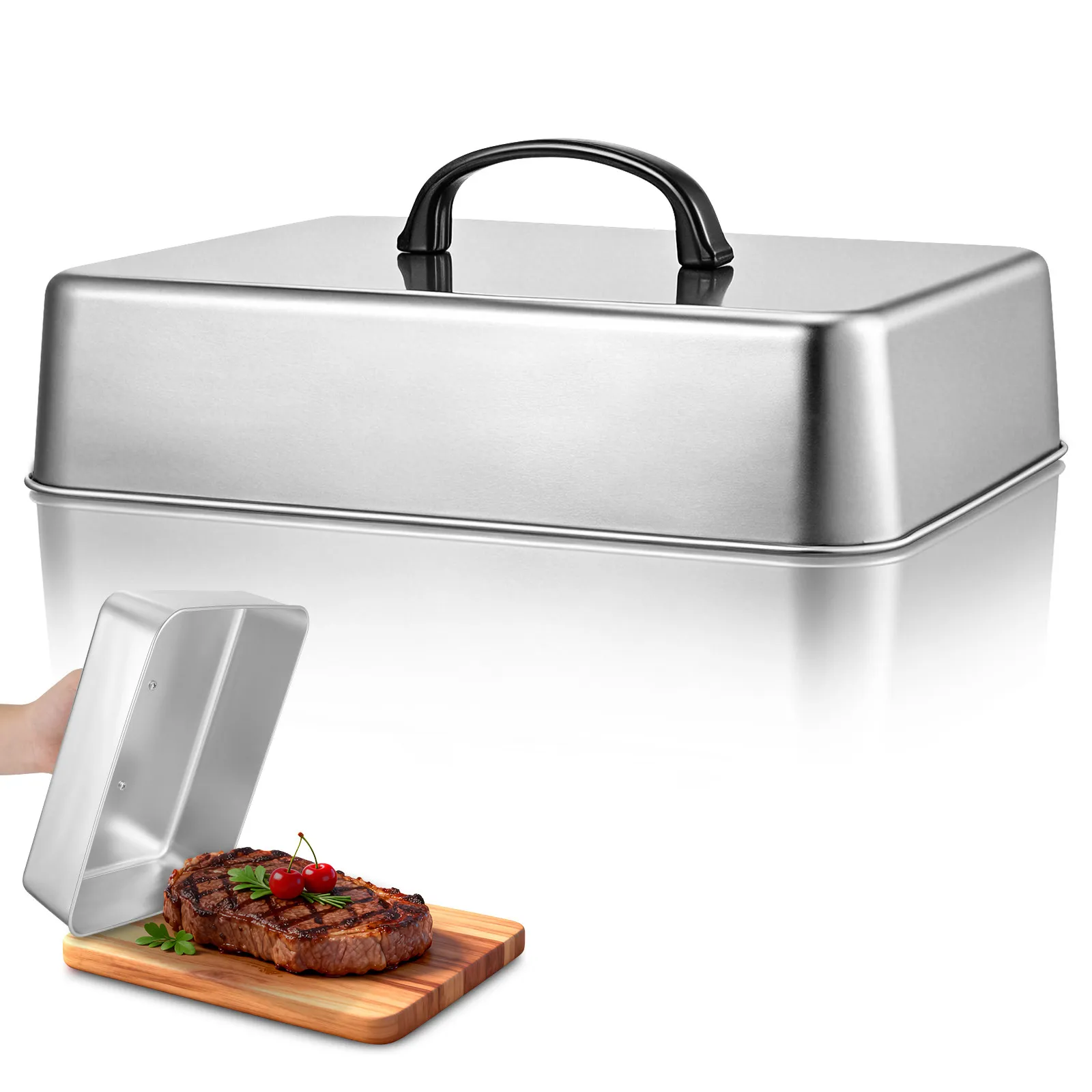 Rectangular Basting Cover Lid, Stainless Steel Pot Cover Food Lid For Griddle BBQ Grill And Cooking Kitchen And Outdoor Use