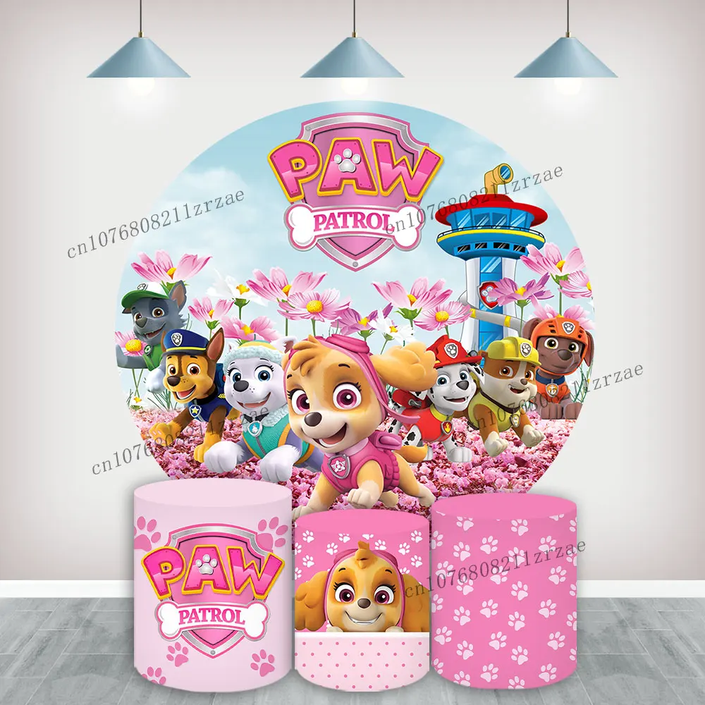

The Paw Patrol Skye Round Backdrop Girls Birthday Party Decorations Background Pink Dog Baby Shower Photography Banner Poster