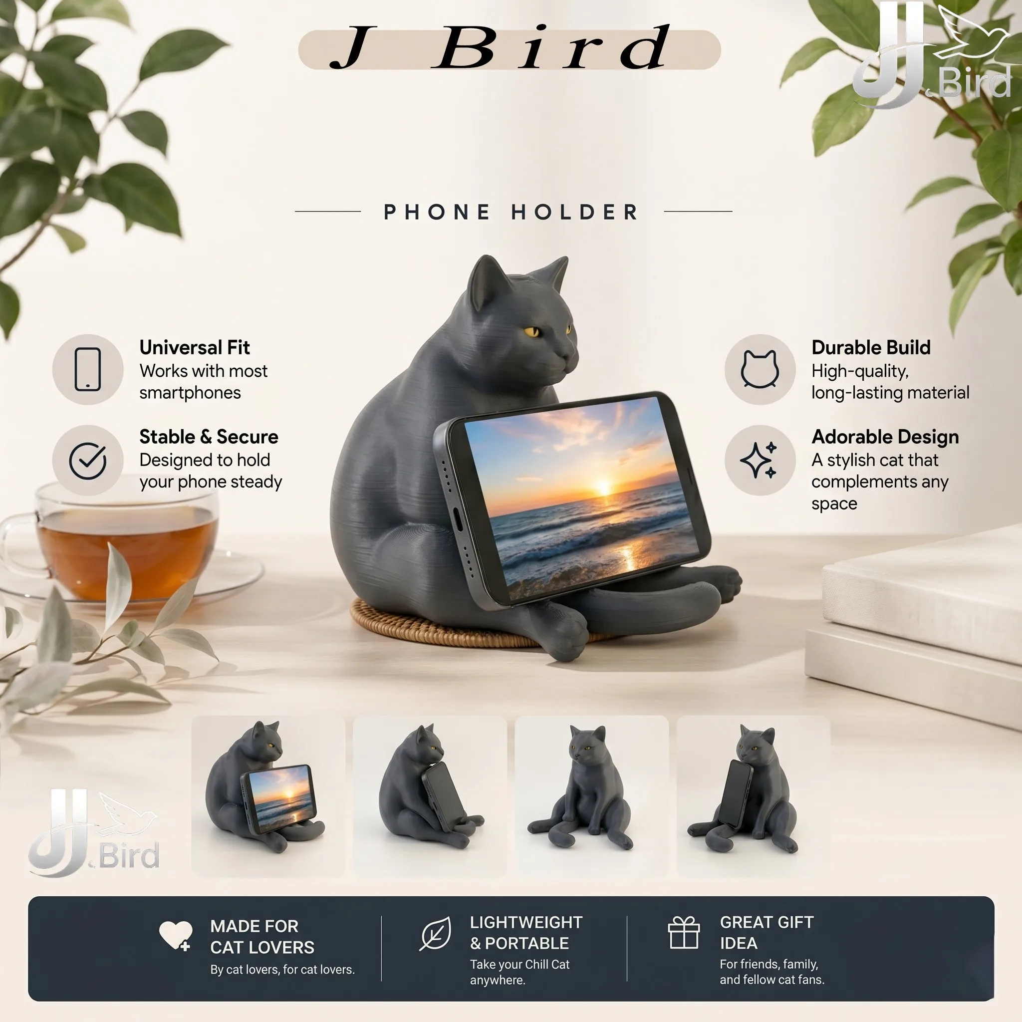 Figuras coleccionables de gatos perezosos y divertidos, estatua con soporte para teléfono de doble uso, tamaño 5,51 pulgadas de altura, 5,11 pulgadas de ancho, 4,72 pulgadas de largo, 1 unidad