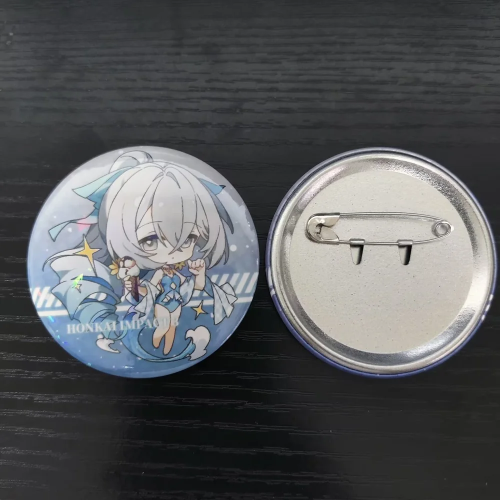 Honkai Impact 3 Anime Figures Elysia Raiden Mei Cosplay Metal Laser Badge Bronya Zaychik Character Cute Bag Decor Pins Xmas Gift