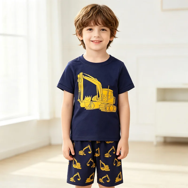 Little Hand Toddler Boys Summer Pajamas Kids Excavator Fire truck Train Children Excavator Jammies Short Sets for 2-7 Years