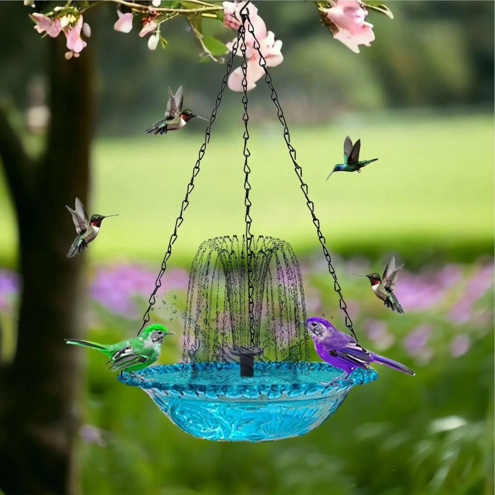 Hanging Solar Avian Bath Decorative Feature Solar Powered Hanging Water Feature Garden Decoration for Yard view 5